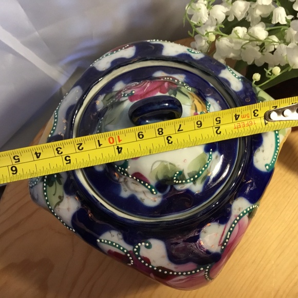 Antique Pre-Nippon 1800's Royal Nippon Hand-Painted Floral Cobalt Biscuit Jar - Picture 7 of 10